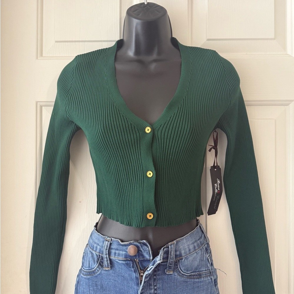 Green Ribbed Button-Up Sweater